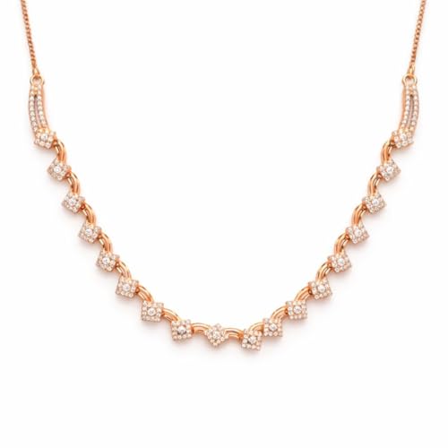 Image of Nilu's Collection Rose Gold Plated American Diamond Floral Leaf Necklace Set with Matching Drop Earrings For Women And Girls | Anti-Tarnish | Anti-Allergy | Office Wear