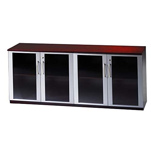 Mayline Napoli Low Wall Cabinet with Glass Doors, Sierra Cherry Veneer, Clear Glass