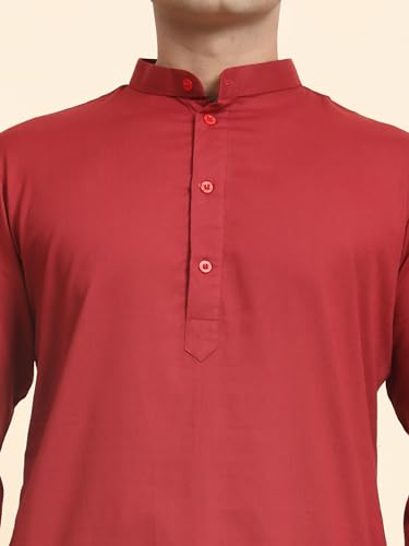 Image of Amazon Brand - Anarva Men's Cotton Solid Dress Long Kurta Regular Fit Casual