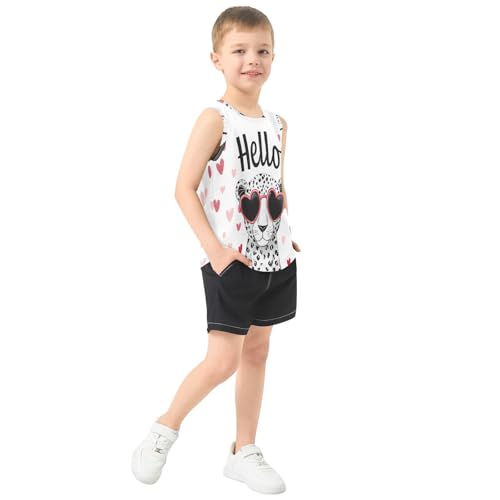 Bolaz Boys Athletic Quick Dry Tank Top Sleeveless Workout T Shirts Age 11-15,A Lovely and Happy Leopard4