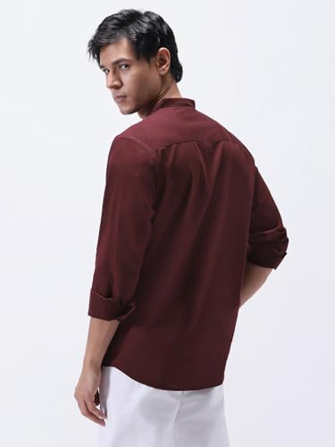 Image of Urbano Fashion Men's Cotton Full Sleeve Regular Fit Casual Solid Shirt with Band Collar