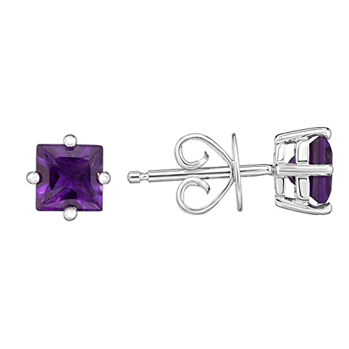 925 Sterling Silver Genuine Amethyst 5mm Square Stud Earrings