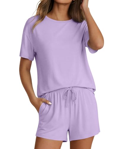 Ekouaer Pajama Set for Women Viscose from Bamboo Short Sleeve Tops and Shorts Set 2 Piece Lounge Set...