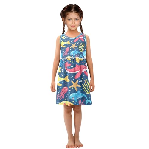 Girls Sleeveless Dress Sea Ocean Fish Tank Dresses Summer Sundress4