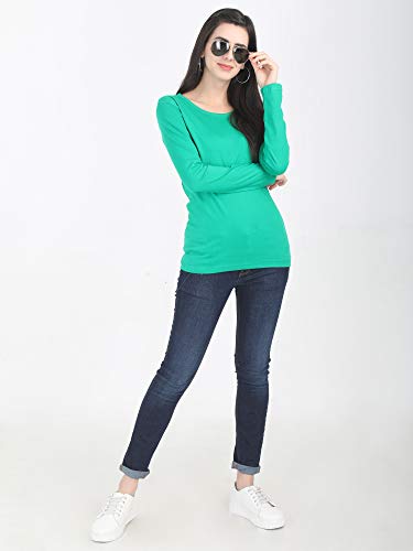 Image of FLEXIMAA Women's Cotton Plain Round Neck Full Sleeve T-Shirt