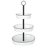 MODE HOME Decorative 3 Tiered Metal Tray Stand with Handle for Kitchen, Dining Room, Bathroom, Shelf Coffee Bar Table, Modern Farmhouse Seasonal Display Tiered Tray Decor, Black and White