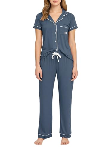 BORN Soft Button Up Pajamas for Women, Knit Button Down