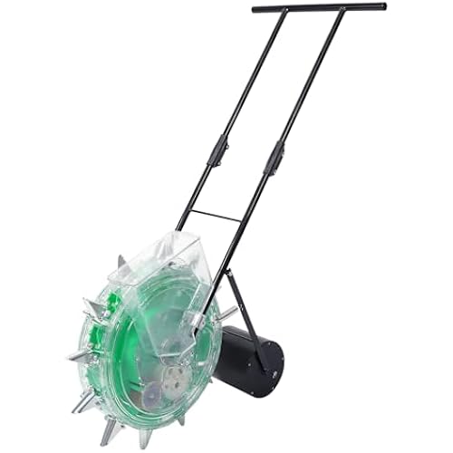 Manual Seeder, 2.36-6.3in 12 Nozzles Handheld Seeding Machine Hand push Roller Seeder Corn Soybean Fertilizer Machine Manual Planter Floor Standing Outdoor for Slopes, Rice Planting Fields (Green)