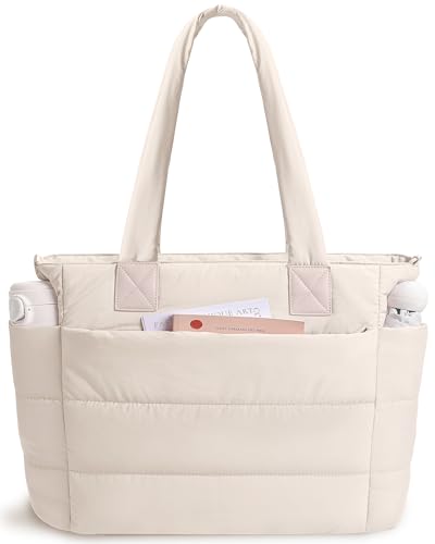 Image of Puffer Tote Bag for Women Quilted Nurse Bag Lightweight Work Bag for Teacher Travel Handbag with Multiple Pockets