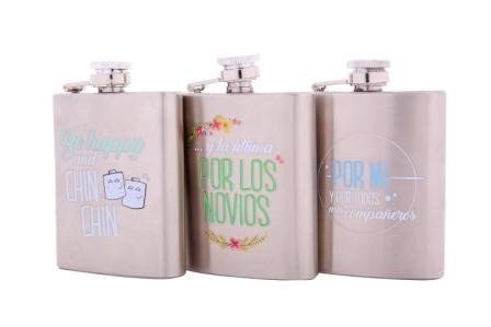 DISOK - Petaca Metal Frases Happy - Detalles Bodas Prácticos, Regalos Hombres y Mujeres - Precio Unitario