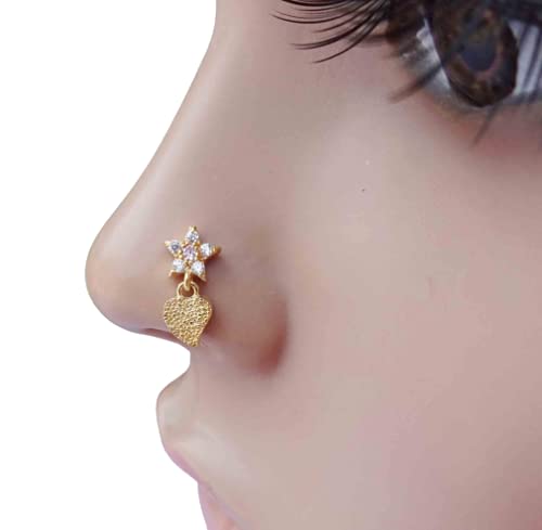 Heart Shape Nose Ring, Faux Nose Ring, Gold Nose Hoop, Bridal Nose Ring, 14k Gold Nose Stud, Nath Nose Ring, Nostril Ring