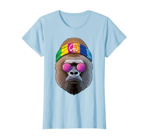 Gorila Hippie Amor Signo de Paz 70s Hippie Primate Camiseta