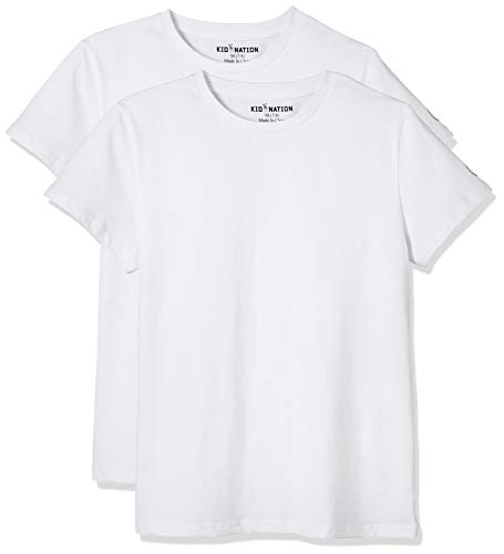 Kid Nation Kids Unisex 2 Packs Cotton Tagless Short Sleeve Crewneck T Shirts White*2(5 Years-6 Years)