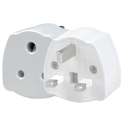 ZANTESR India To UK Adapter 2PCS India To Uk Plug Adapter For Business Family Travel Outdoor India To Uk Plug Adapter 3 Pin With 5A Fuse For Business Family Travel Outdoor (White)