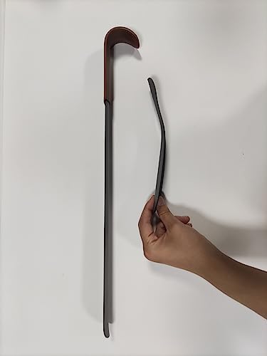 ZOMAKE Metal Shoe Horn 2Pcs - 16.5 Inch Shoehorn Long Handled Lazy Shoe Helper,Extra Long Shoe Horns with Leather Handle for Men Women the Elderly - 7.5 Inch Shoehorns with Hook (16.5&7.5Inch)