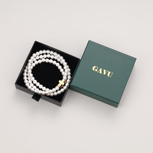 GAVU Mens Pearl Necklace Men's Pearl Beaded Necklace, Pearl Cross Necklace for Men - Image 6