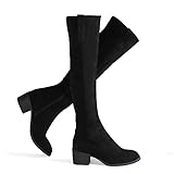 Shoe'N Tale Women's Over The Knee Thigh High Chunky Heel Pointed Toe Faux Suede Side Zipper Fall Weather Winter Boots(7.5,Black)