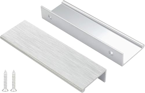 Image of Peaha 10 Pack Kitchen Cabinet Handles 3-3 /4 inch Brushed Nickel Cabinet Pulls | Edge Finger Pulls for Cabinets Silver Drawer Pulls Modern Hidden Aluminum Alloy Dresser Drawer Handles Closet Bedroom