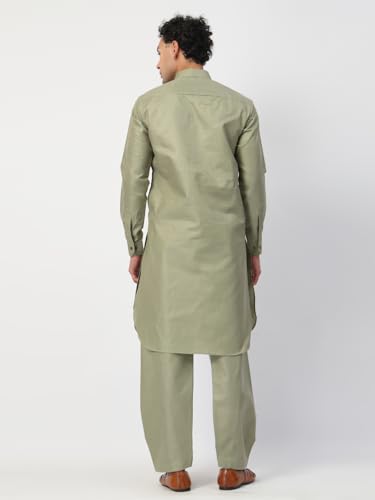 Image of Men's Traditional Pathani Kurta Salwar Set, Red, Long Sleeve, Collared Neck, Cotton Blend, Ethnic Wear