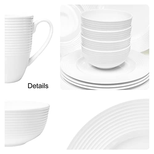 Bone China 20 Piece Dinnerware Dish Set, Service For 4, White Embossed Circle, Microwave Safe, Translucent, Elegant Giftware, Essential Home, Formal And Everyday Living, Kitchen Dishes, Dinner Set #TOP2