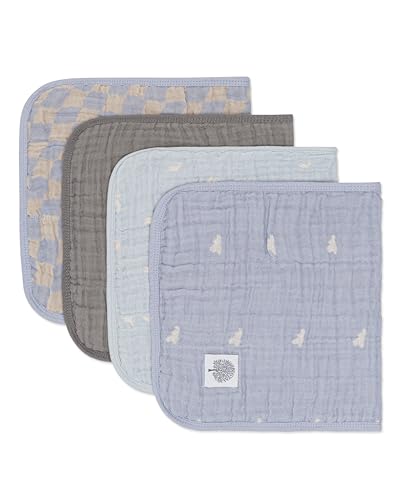 Image of Parker Baby Muslin Burp Cloths | 100% Cotton Burping Clothes, Newborn Essential | Must-Have Baby Registry, Modern and Trendy Colors | 20"x11" Unisex Large Baby Burp Cloths, 4-Pack Cloud Set