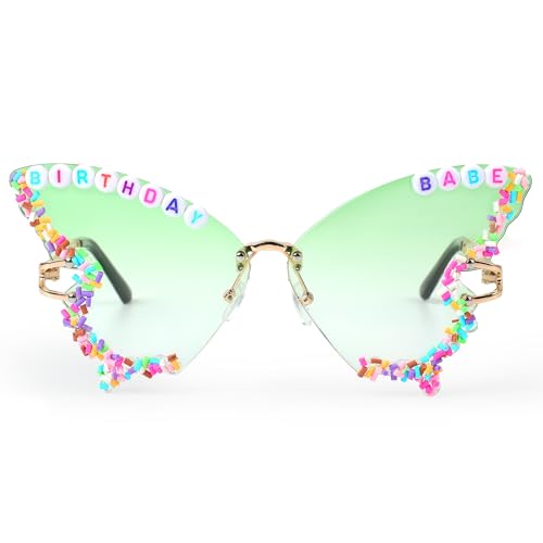 YOGFIT Birthday Glasses - Butterfly Shape Rimless Sunglasses for Party Gifts