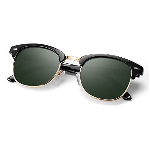 Image of Polarized Sunglasses Men Women,Semi Rimless Retro Shades UV400 Protection