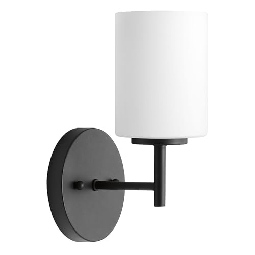 Image of Progress Lighting Replay Collection 1 Light Bathroom Vanity Light, Modern Bath Lighting Fixture with Etched White Glass Shades for Over The Mirror, Reversible Mounting, Textured Black