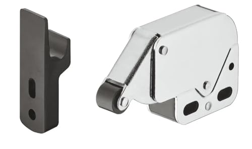 cyclingcolors Loqueteau noir acier à ressort automatique et rouleau avec contre pièce argent chromé loquet fermeture meuble porte placard cuisine salle de...