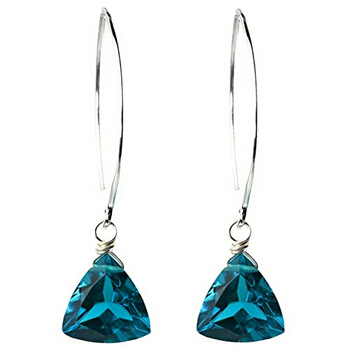 Peacock Blue Quartz Trillion Sterling Silver Earrings