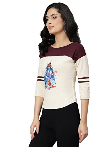 Image of OM SAI LATEST CREATION Women's New 3D Printed Lycra 3 /4 Sleeve Regular Fit Office wear,Casual wear Western Top