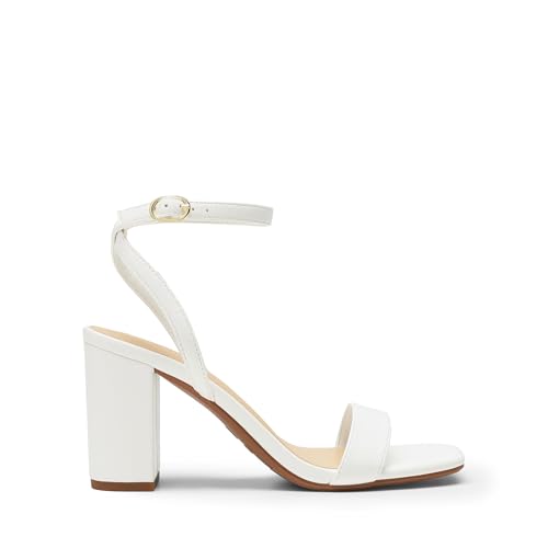 DREAM PAIRS DREAM PAIRS Women's Chunky Heels Square Open Toe Ankle Buckle Strappy Block Heeled Sandals for Party Wedding Daily,Size 7.5,White-Pu,DWUMHS2518