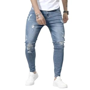 HUNGSON Skinny Jeans for Men Stretch Slim Fit Ripped Distressed