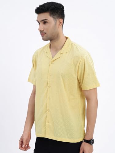 Image of SHOWOFFFF Men Solid Casual Shirt | Cuban Collar Half Sleeves Cotton Shirt for Mens | Relaxed Fit Regular Length Shirt for Men's