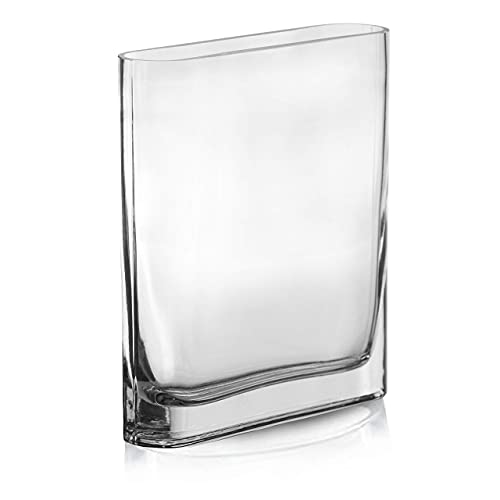 CYS EXCEL Glass Book Vase (H:8" Open:7"x2") Round Edge Oval Flower Vase Rectangular Wedding Centerpiece
