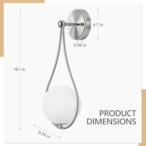 Image of Mid-Century Wall Sconces Set of 2 Brushed Nickel | Modern Globe Wall Lighting Indoor Hardwired Wall Lights for Hallway Office Porch Bedroom Living Room Stairway