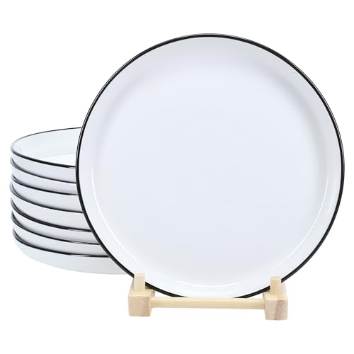 BIA Cordon Bleu Silhouette Porcelain Salad Plates, Set of 8, 7.75", White With Black Rim