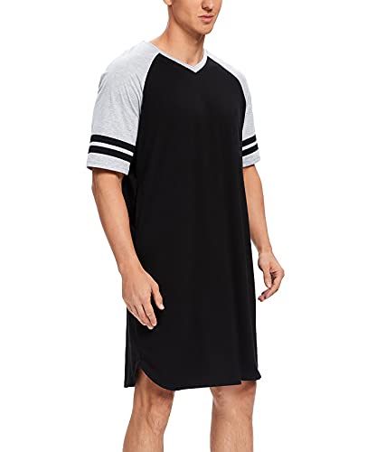 MINTLIMIT Men's Cotton Nightwear Long Night Shirts Short Sleeve Sleepwear Pockets Nightgown Big&Tall Soft Sleep Shirt M-XXXL2