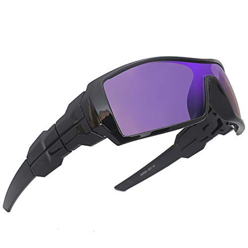 Maxjuli Sports Shield Sunglasses For Men Women （Black/Bluish Violet） #TOP13