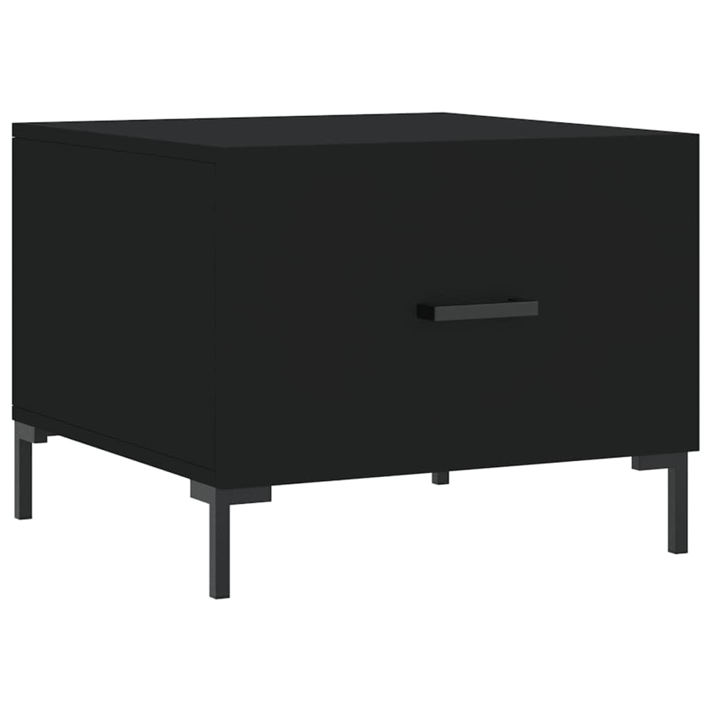 Table basse noir 50x50x40 cm avec tiroir de rangement en bois et métal pour salon
