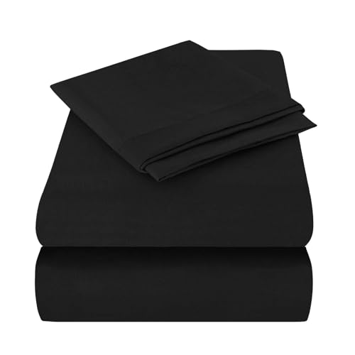 Listado de Juego de Sabanas Individuales que puedes comprar esta semana. 50 Yamel Juego de Sábanas Essential 2000 Hilos con Brushing de Suavidad Hogar (Negro, Individual)