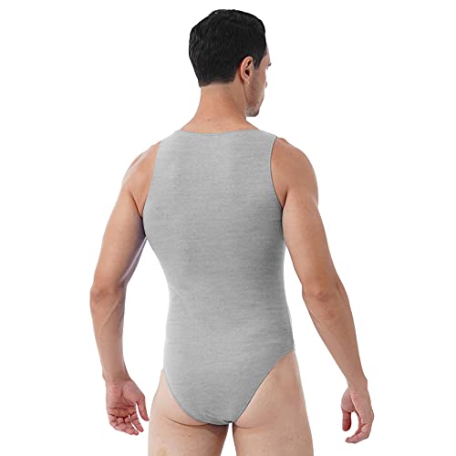 Men's Cotton Solid Button Crotch Nightwear Bodysuit One-Piece Romper Undershirt Jumpsuit4