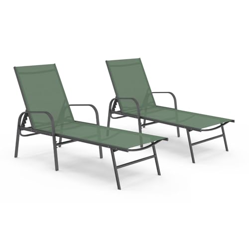 IDMarket - Lot de 2 transats de Jardin inclinables Fidji en Acier et Toile Vert Olive