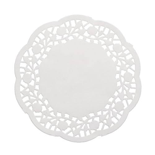 KICHOUSE 100pcs Cake Paper Pad Oil-absorbing Lace Paper Doilies White Dolly Round Cake Liner for Decor