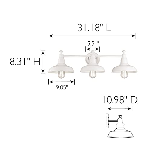 Image of Design House 579656 Kimball Industrial Farmhouse 3-Light Indoor Bathroom Vanity Light with Metal Shades for Over the Mirror, Antique White