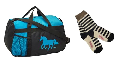 AWST Int'l “Lila” Galloping Equestrian Horse Riding Duffle Bag- Turquoise with free Assorted Strip Socks