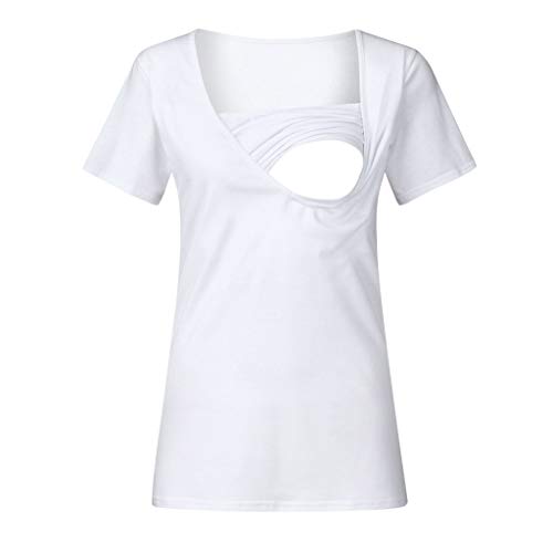 Preisvergleich Produktbild Aberimy_Stillshirt Kurzarm Baumwolle Damen Umstands Tshirt Umstandstop Umstandsmode Stilltop Schwangerschaft Stilloberteil Frauen Solide Taste Mode Casual Shirt Oberteile Tops Blusen Still-Shirt