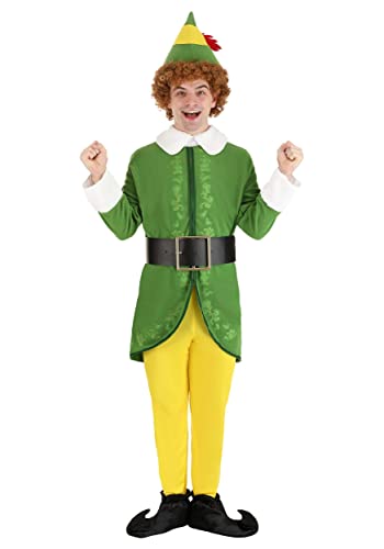 Buddy The Elf Costume for Men - 4 Pc Christmas Elf Costume with Hat & Belt - Adult Holiday Elf Cosplay Suit M