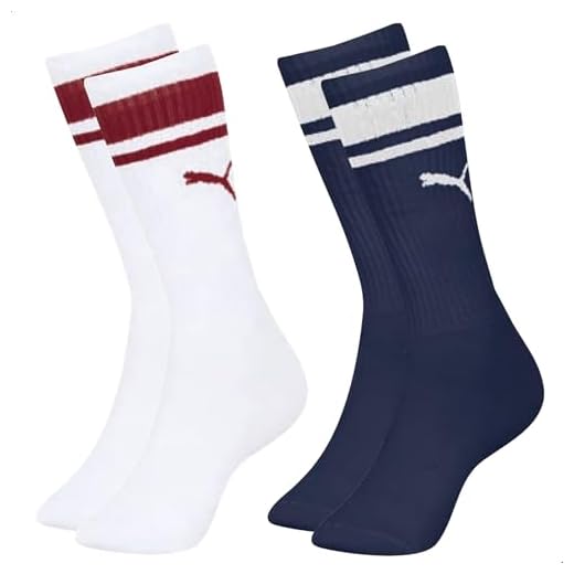 PUMA Kit 2 Pares de Meia Cano Alto Academia Esportiva Masculina Respirável Original, 1 Branco - 1 Marinho, 39-43