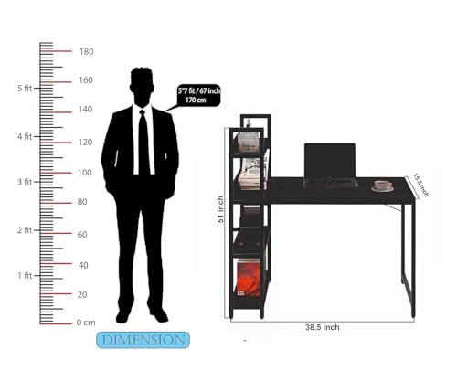 Image of Callas Computer Desk with Bookshelf - Modern Industrial Study Table with Storage Shelves for Home Office, Bedroom, or Study - Space-Saving Laptop Workstation Desk (ST-20-Black)